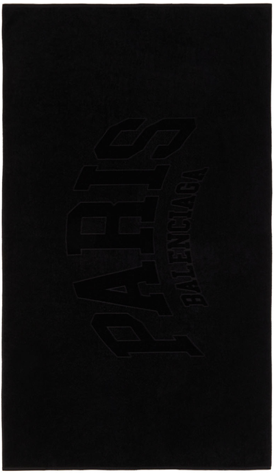 Shop Balenciaga Black Paris Bath Towel In 0100 Black