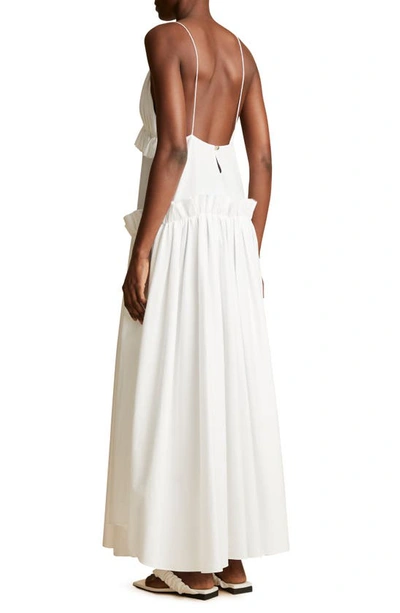 Shop Khaite Andrina Ruffle Trim Cotton Twill Midi Dress In White