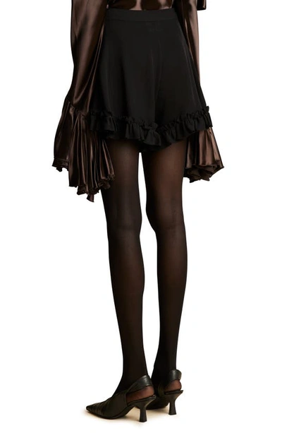 Shop Khaite Rory Ruffle Trim Silk Georgette Shorts In Black