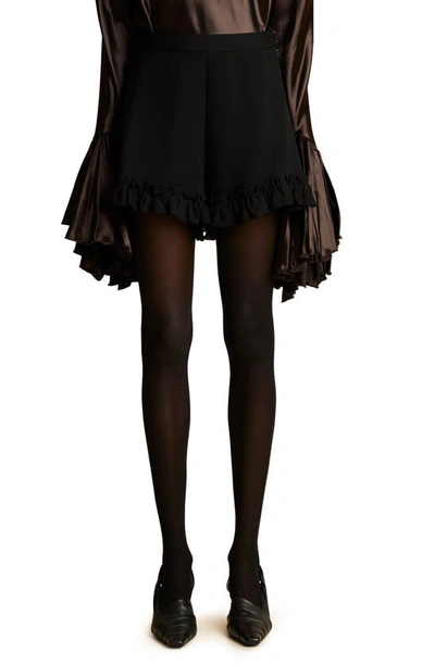 Shop Khaite Rory Ruffle Trim Silk Georgette Shorts In Black