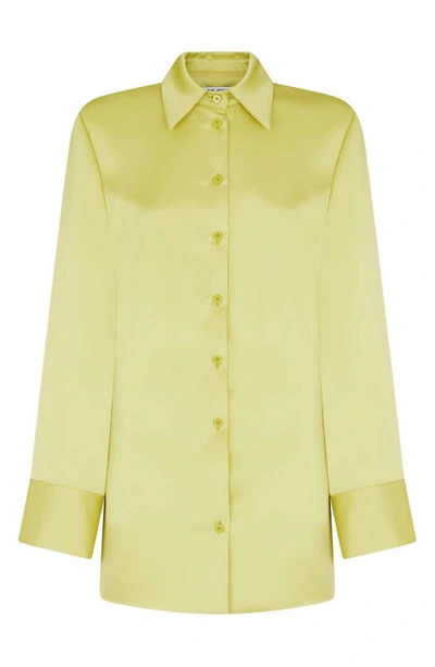 Shop Attico Margot Long Sleeve Mini Shirtdress In Lime