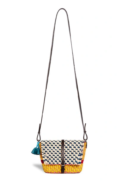 Shop A A K S Bika Raffia Crossbody Bag In Natural/ Blue/ Yellow/ Pale