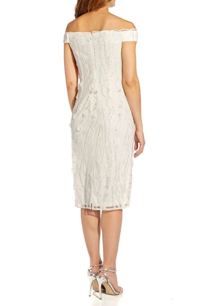 Shop Adrianna Papell Beaded Off The Shoulder Cocktail Dress In Ivory