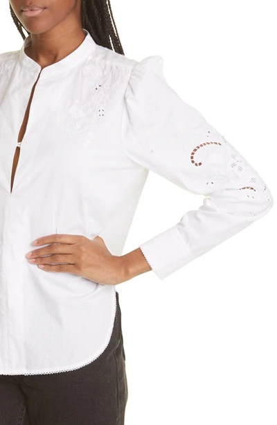Shop Rag & Bone Jade Embroidered Band Collar Cotton Blouse In White