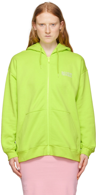 Shop Ganni Green Embroidered Hoodie In 853 Lime Popsicle