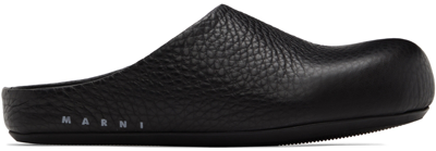 Shop Marni Black Leather Sabot Loafers In 00n99 Black