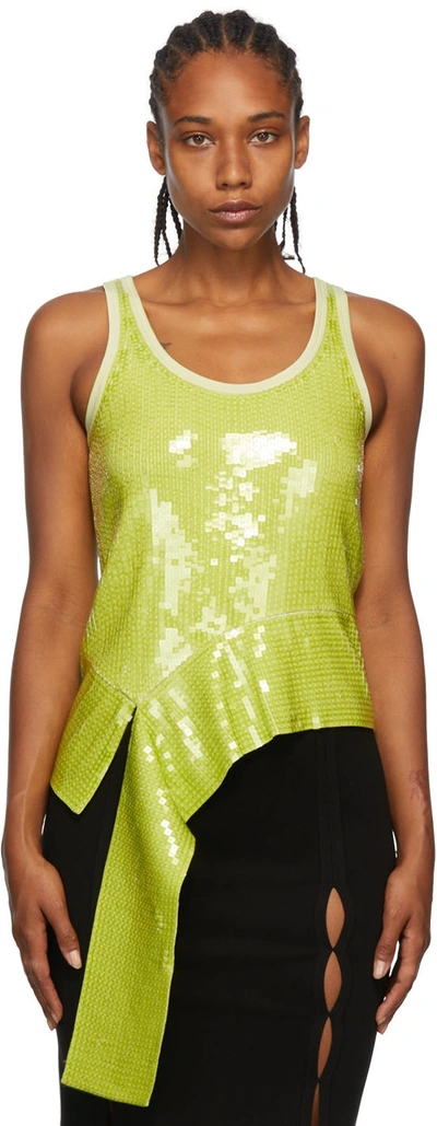 Shop Helmut Lang Green Sequinned Tank Top In Parrot - F5d