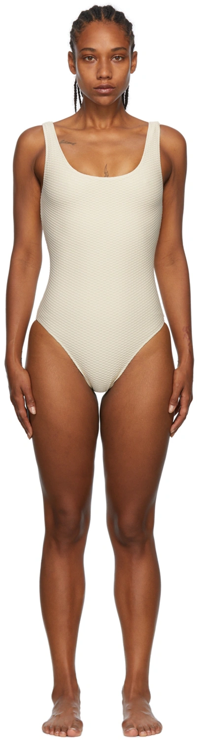 Shop Anine Bing Off-white Jace One-piece Swimsuit In Champagne