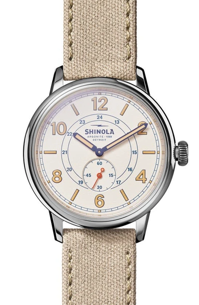 Shop Shinola The Traveler Subsecond Canvas Strap Watch, 42mm In Alabaster