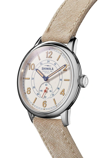 Shop Shinola The Traveler Subsecond Canvas Strap Watch, 42mm In Alabaster