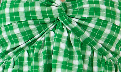 English Factory Twist Front Gingham Puff Sleeve Top In Green