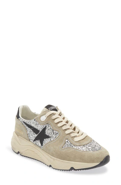 Shop Golden Goose Running Sole Suede & Glitter Sneaker In Silver/ Black