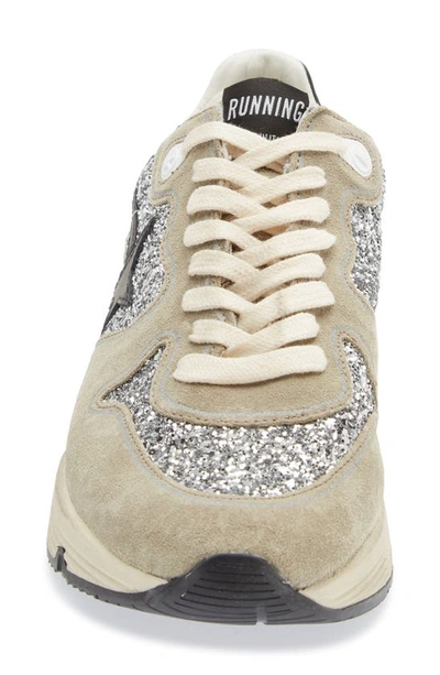 Shop Golden Goose Running Sole Suede & Glitter Sneaker In Silver/ Black