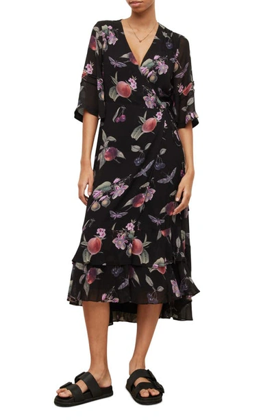 Shop Allsaints Delana Soleil Floral Print Wrap Dress In Black