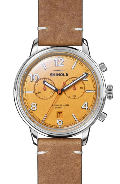 Shop Shinola The Traveler Chronograph Canvas Strap Watch, 42mm In Golden/ Silver