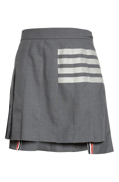 Thom Browne Grey Wool 4-bar Pleated Miniskirt In Medium Grey
