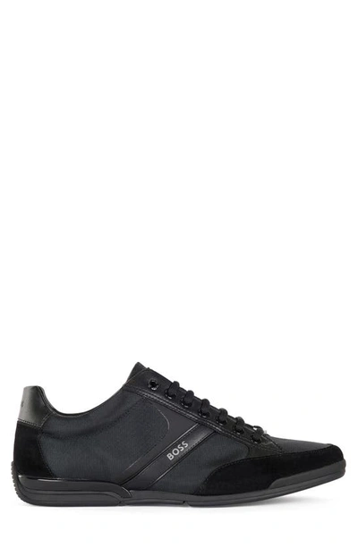 Shop Hugo Boss Saturn Low Top Sneaker In Black/ Brown Leather