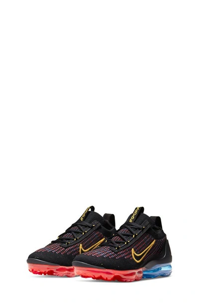Shop Nike Kids' Air Vapormax 2021 Fk Sneaker In Black/ Gold Photo Blue