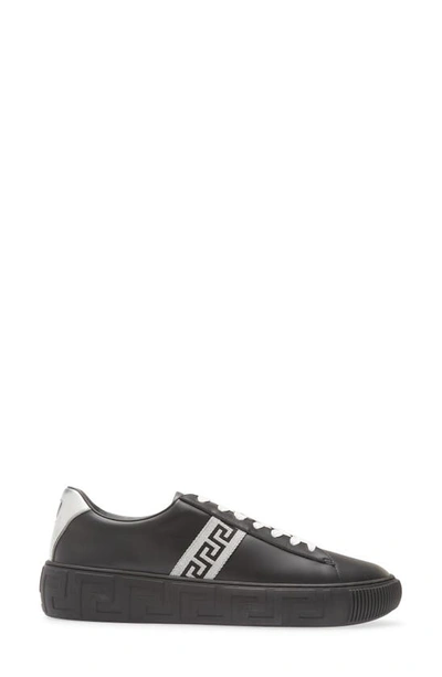 Shop Versace Greca Low Top Sneaker In Black Silver