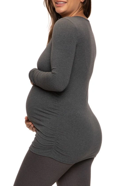 Felina Stretch Cotton & Modal Maternity T-shirt In Heathered Charcoal