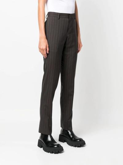 Pre-owned Gucci 2000s Pinstriped Slim-legged Tailored Trousers In Grey