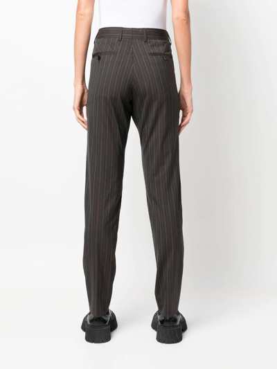 Pre-owned Gucci 2000s Pinstriped Slim-legged Tailored Trousers In Grey