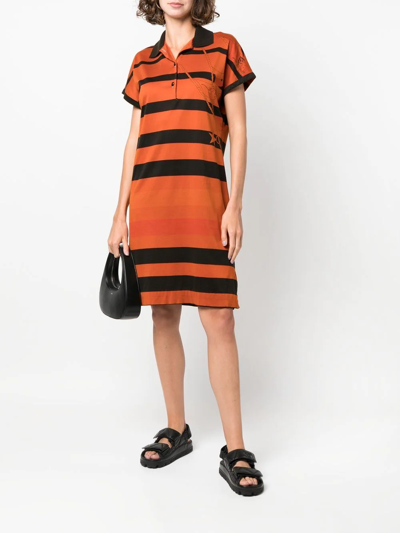 Pre-owned Pierre Cardin 1980s Striped Polo Dress In Orange