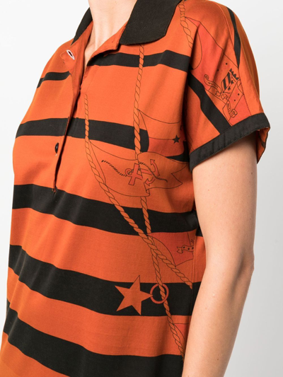 Pre-owned Pierre Cardin 1980s Striped Polo Dress In Orange