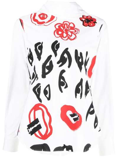 Pre-owned Comme Des Garçons 2006 Graphic Painterly-print Blouse In White