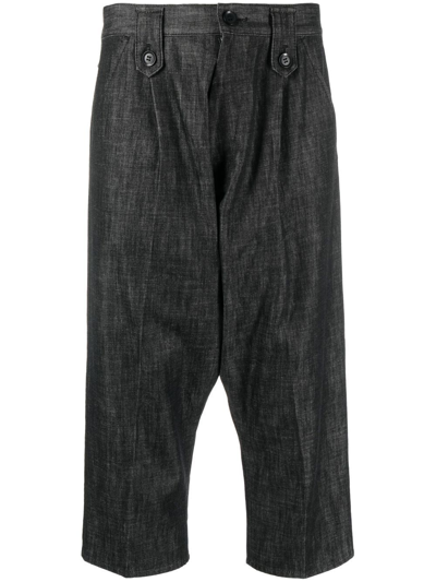 Pre-owned Yohji Yamamoto 2000s Cropped Chambray Trousers In Grey