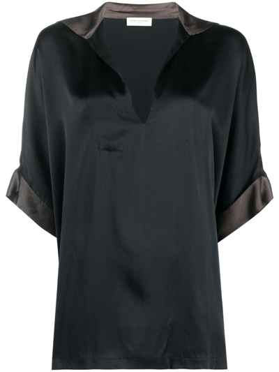 Pre-owned Dries Van Noten 对比领真丝罩衫（2000年代典藏款） In Black