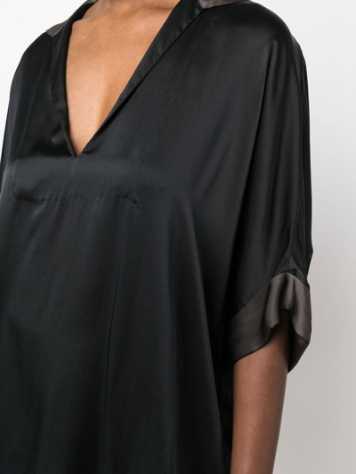 Pre-owned Dries Van Noten 2000s Contrast-collar Silk Blouse In Black