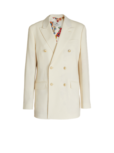 Shop Etro Double-breasted Wool Jacquard Jacket In White