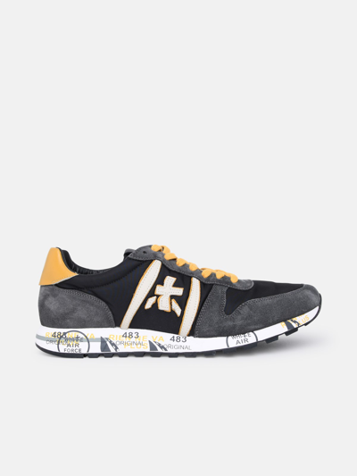 Shop Premiata Grey Premium Quality Leather And Technical Fabric Eric Sneakers In Black