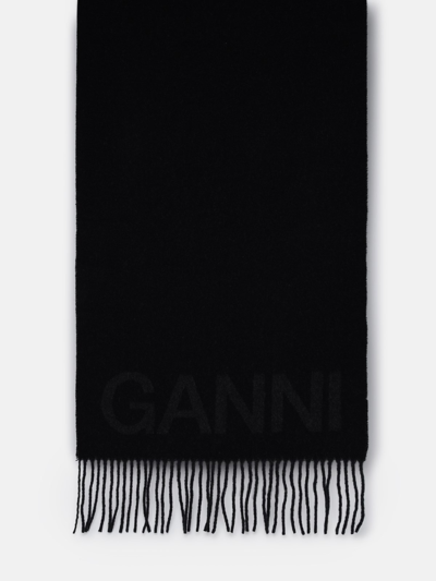 Shop Ganni Reversible Wool Scarf In Black