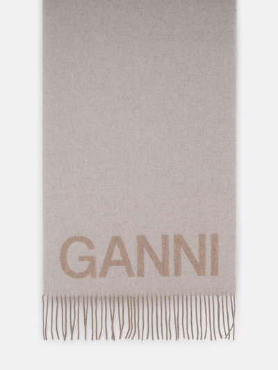 Shop Ganni Reversible Wool Scarf In White