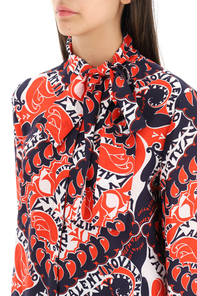 Shop Valentino Silk Shirt With 'archive Manifesto Bandana' Print In Blue,red,white