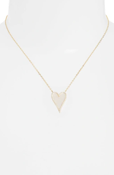 Shop Adinas Jewels Pavé Heart Pendant Necklace In Pearl White
