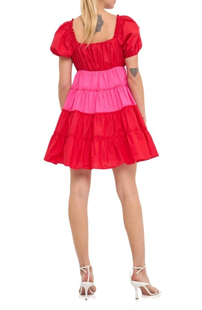 Shop English Factory Colorblock Puff Sleeve Cotton Minidress In Red