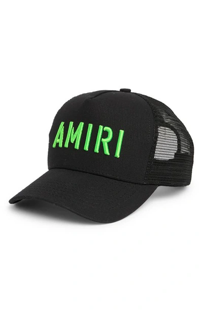 Shop Amiri Arts Stencil Logo Trucker Hat In Black / Lime