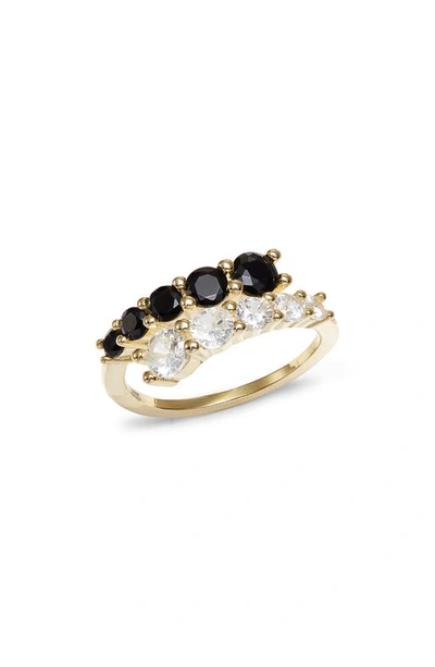Shop Adinas Jewels Cubic Zircona Graduated Ring In Onyx