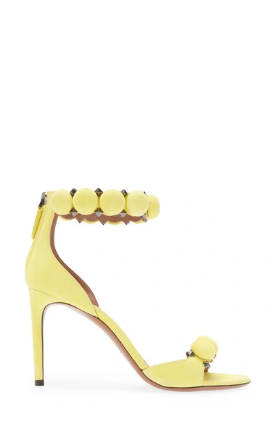 Alaïa Bombe Stud Suede Ankle-wrap High-heel Sandals In Jaune Citron