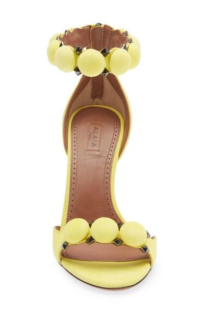 Alaïa Bombe Stud Suede Ankle-wrap High-heel Sandals In Jaune Citron