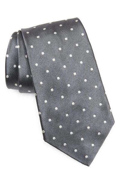 Shop Ralph Lauren Purple Label Grey Polka Dot Silk Tie In Dark Grey