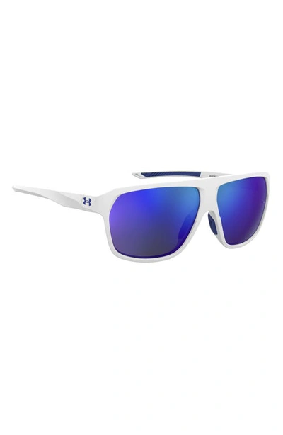 Shop Under Armour Dominate 62mm Oversize Rectangular Sunglasses In White Blue / Blue