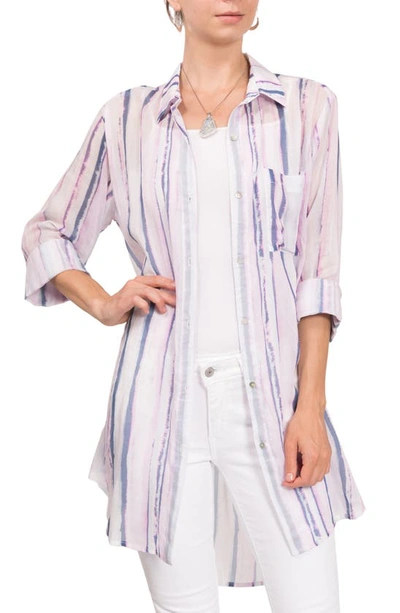 Shop Everyday Ritual Rick Floral Cotton & Silk Blend Sleep Shirt In Lanai Tie Dye