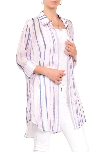 Shop Everyday Ritual Rick Floral Cotton & Silk Blend Sleep Shirt In Lanai Tie Dye