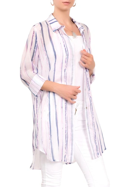 Everyday Ritual Rick Floral Cotton & Silk Blend Sleep Shirt In Lanai Tie Dye