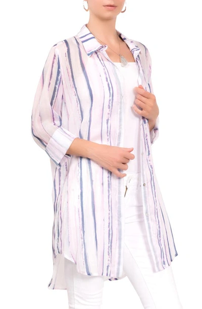 Shop Everyday Ritual Rick Floral Cotton & Silk Blend Sleep Shirt In Lanai Tie Dye