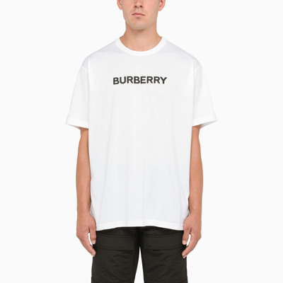 Shop Burberry White Oversize T-shirt With Lettering Logo